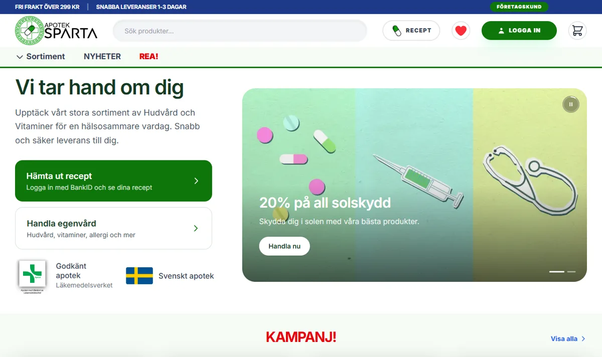 Apotek Sparta online pharmacy homepage